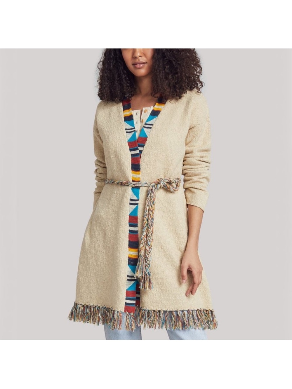 NWT | FAHERTY | Crow Stripes Tassel Organic Cotton Duster Cardigan | XS/S